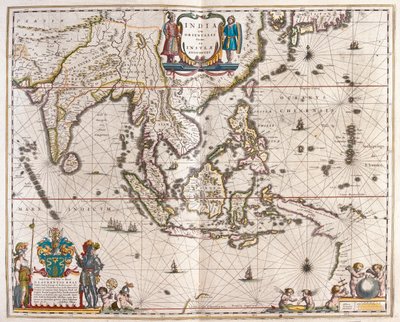 Ásia, que se estende da Índia ao Tibete, ao Japão e à Nova Guiné, em "Theatrum Orbis Terrarum, sive Atlas Novus" de Willem Blaeu, Amesterdão de Willem Blaeu