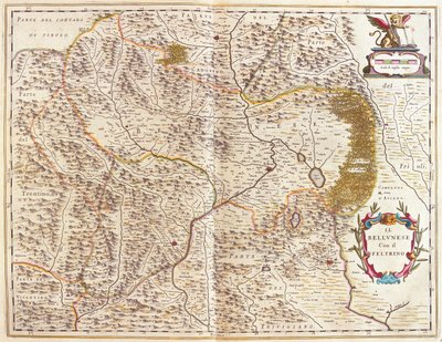 Belluno e Feltre, Itália, em "Theatrum Orbis Terrarum, sive Atlas Novus" de Willem Blaeu, Amesterdão de Willem Blaeu