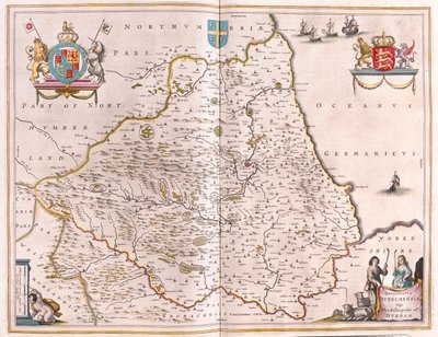 Bishoprike de Durham, em "Theatrum Orbis Terrarum, sive Atlas Novus" de Willem Blaeu, Amesterdão de Willem Blaeu