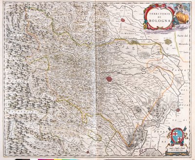Bolonha, Itália, em "Theatrum Orbis Terrarum, sive Atlas Novus" de Willem Blaeu, Amesterdão de Willem Blaeu