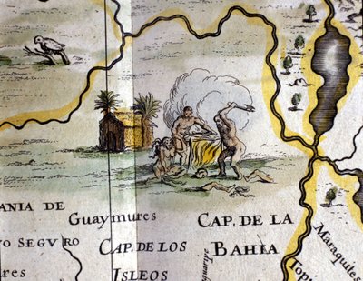 Brasil. Canibais representando um homem com um machado. Detalhe de um mapa do Atlas de W. Blaeu de Willem Blaeu