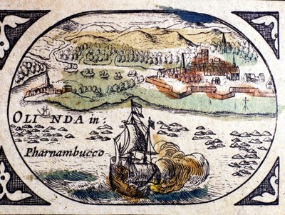 Brasil, vista de Pernambuc (Recife), Atlas de W. G. Blaeu, Amsterdam 1600. de Willem Blaeu
