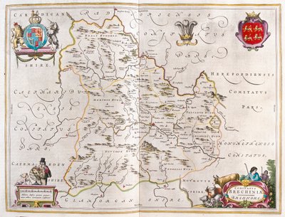 Breknoke, País de Gales, em "Theatrum Orbis Terrarum, sive Atlas Novus" de Willem Blaeu, Amesterdão de Willem Blaeu