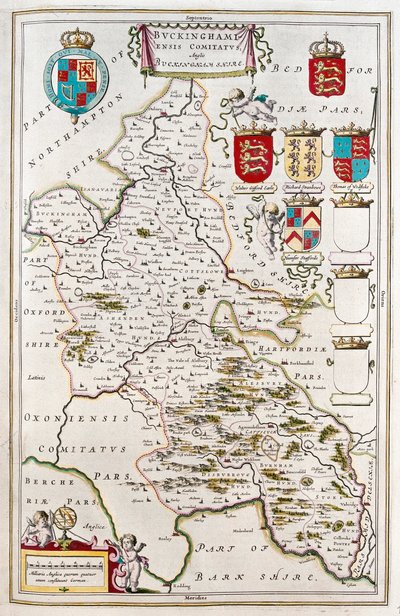 Condado de Buckingam, em "Theatrum Orbis Terrarum, sive Atlas Novus" de Willem Blaeu, Amesterdão de Willem Blaeu