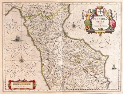 Calábria, Itália, em "Theatrum Orbis Terrarum, sive Atlas Novus" de Willem Blaeu, Amesterdão de Willem Blaeu