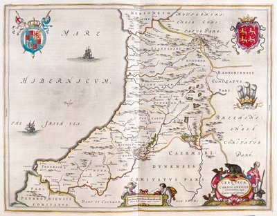 Cardiganshire, em "Theatrum Orbis Terrarum, sive Atlas Novus" de Willem Blaeu, Amesterdão de Willem Blaeu