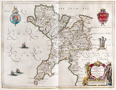 Carnarvonshire e Anglesey, em "Theatrum Orbis Terrarum, sive Atlas Novus" de Willem Blaeu, Amesterdão de Willem Blaeu