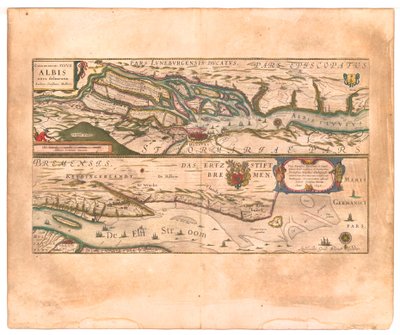Celeberrimi Fluvii Albis nova delineatio (O famoso rio Elba, recentemente delineado). de Willem Blaeu