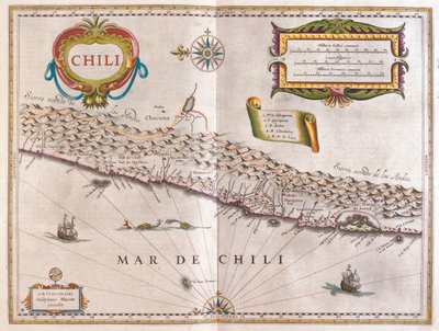 Chile, em "Theatrum Orbis Terrarum, sive Atlas Novus" de Willem Blaeu, Amesterdão de Willem Blaeu