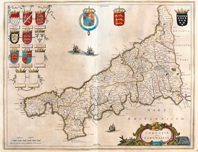 Cornualha, em "Theatrum Orbis Terrarum, sive Atlas Novus" de Willem Blaeu, Amesterdão de Willem Blaeu