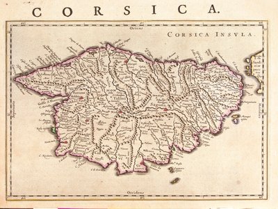 Ilha da Córsega, "Theatrum Orbis Terrarum, sive Atlas Novus" de Willem Blaeu, Amesterdão de Willem Blaeu
