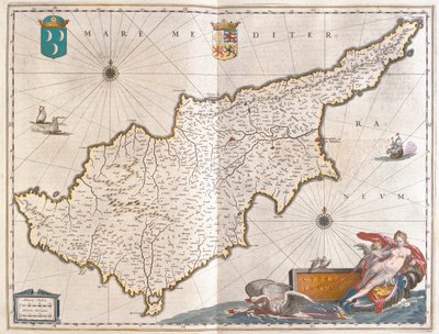 Chipre, em "Theatrum Orbis Terrarum, sive Atlas Novus" de Willem Blaeu, Amesterdão de Willem Blaeu