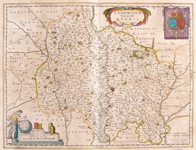 Departamento do rio Lot - Languedoc - Quercy, em "Theatrum Orbis Terrarum, sive Atlas Novus" de Willem Blaeu, Amesterdão de Willem Blaeu