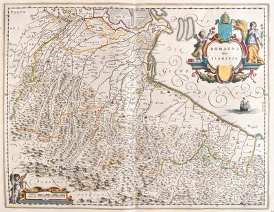 Emilia Romagna, Itália, em "Theatrum Orbis Terrarum, sive Atlas Novus" de Willem Blaeu, Amesterdão de Willem Blaeu