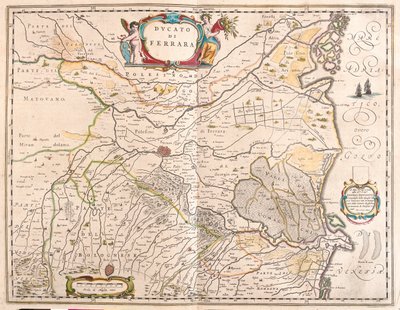 Ferrara, Itália, em "Theatrum Orbis Terrarum, sive Atlas Novus" de Willem Blaeu, Amesterdão de Willem Blaeu