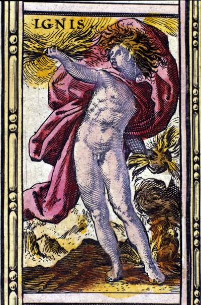 Fire, um dos quatro elementos representados no Atlas de W. Blaeu impresso em Amesterdão em 1655. de Willem Blaeu