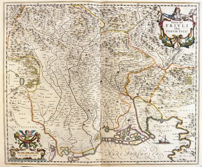 Friuli Venezia Giulia, Itália, em "Theatrum Orbis Terrarum, sive Atlas Novus" de Willem Blaeu, Amesterdão de Willem Blaeu