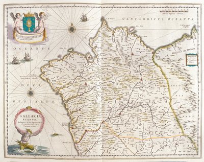 Galiza Espanha, em "Theatrum Orbis Terrarum, sive Atlas Novus" de Willem Blaeu, Amesterdão de Willem Blaeu