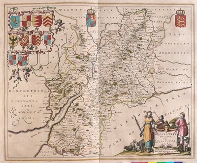 Glouchester, em "Theatrum Orbis Terrarum, sive Atlas Novus" de Willem Blaeu, Amesterdão de Willem Blaeu