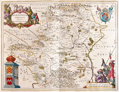 Condado de Hertford, em "Theatrum Orbis Terrarum, sive Atlas Novus" de Willem Blaeu, Amesterdão de Willem Blaeu