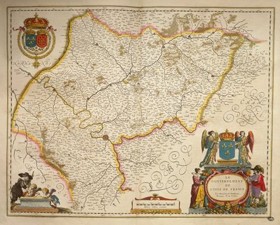 Ile-de-France, Isle of France do Theatrum Orbis Terrarum de Willem Bleau, Amsterdão de Willem Blaeu