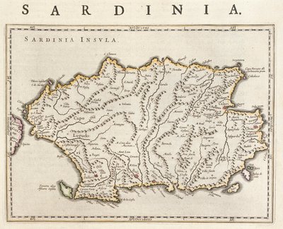 Ilha da Sardenha, Itália, em "Theatrum Orbis Terrarum, sive Atlas Novus" de Willem Blaeu, Amesterdão de Willem Blaeu