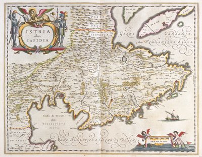 Istria, em "Theatrum Orbis Terrarum, sive Atlas Novus" de Willem Blaeu, Amesterdão de Willem Blaeu