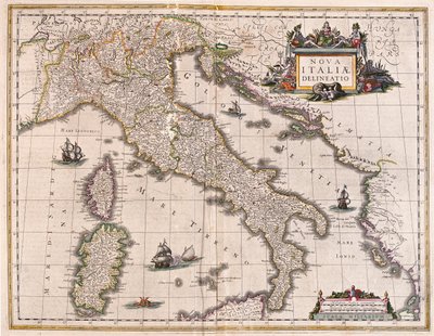Itália e Córsega, em "Theatrum Orbis Terrarum, sive Atlas Novus" de Willem Blaeu, Amesterdão de Willem Blaeu