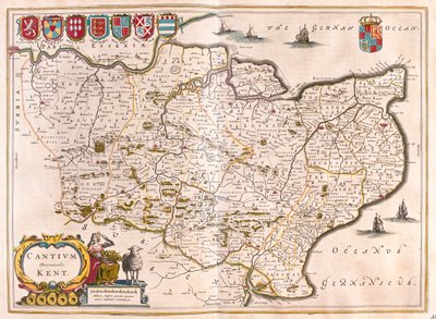 Kent, em "Theatrum Orbis Terrarum, sive Atlas Novus" de Willem Blaeu, Amesterdão de Willem Blaeu