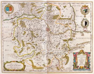 Lorraine, Metz, em "Theatrum Orbis Terrarum, sive Atlas Novus" de Willem Blaeu, Amesterdão de Willem Blaeu
