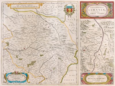 Lymoges - Clermont - Ferrand, em "Theatrum Orbis Terrarum, sive Atlas Novus" de Willem Blaeu, Amesterdão de Willem Blaeu