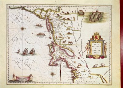 Mapa de Nova Belgica ou Nova Bélgica e de Anglia Nova ou Nova Inglaterra por Willem Janszoon Blaeu de Willem Blaeu