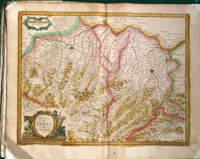 Mapa do ducado de Parma, gravura da Regionum Italiae de Willem Blaeu, impresso na Itália de Willem Blaeu