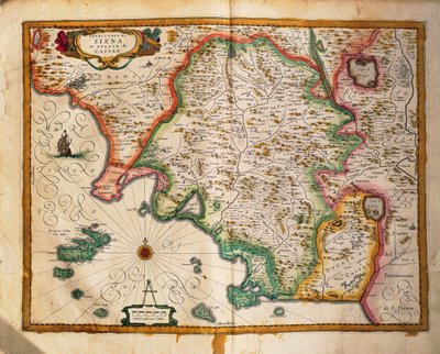 Mapa de The confines of Siena from Regionum Italiae, de Willem Blaeu, gravura de Willem Blaeu