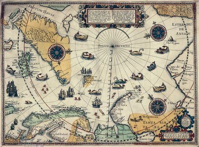 Mapa das regiões polares, pelo cartógrafo holandês Willem Janszoon Blaeu (1571-1638) de Willem Blaeu