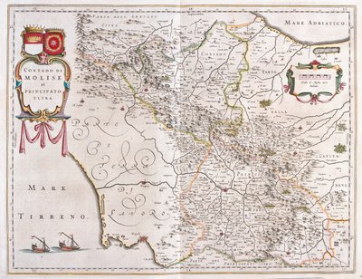 Molise, Benevento, Avellino, Itália, em "Theatrum Orbis Terrarum, sive Atlas Novus" de Willem Blaeu, Amesterdão de Willem Blaeu