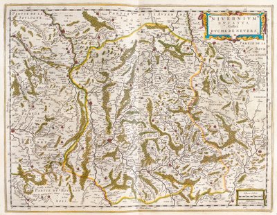 Nivernais, Nievre, em "Theatrum Orbis Terrarum, sive Atlas Novus" de Willem Blaeu, Amesterdão de Willem Blaeu