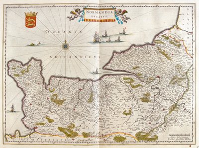 Normandia, em "Theatrum Orbis Terrarum, sive Atlas Novus" de Willem Blaeu, Amesterdão de Willem Blaeu