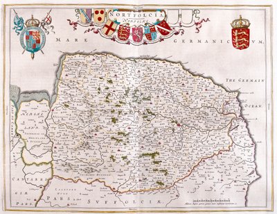 Northfolk, em "Theatrum Orbis Terrarum, sive Atlas Novus" de Willem Blaeu, Amesterdão de Willem Blaeu