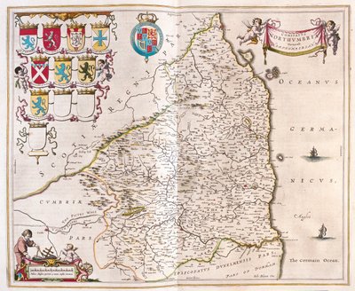 Northumberland, em "Theatrum Orbis Terrarum, sive Atlas Novus" de Willem Blaeu, Amesterdão de Willem Blaeu