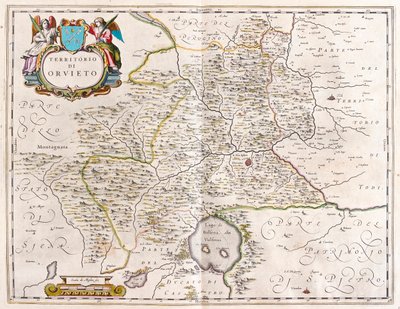 Orvieto, lago de Bolsena, Itália, em "Theatrum Orbis Terrarum, sive Atlas Novus" de Willem Blaeu, Amesterdão de Willem Blaeu