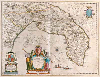 Otranto, Salento, Lecce, Puglia, Itália, em "Theatrum Orbis Terrarum, sive Atlas Novus" de Willem Blaeu, Amesterdão de Willem Blaeu