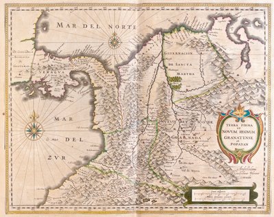 Panamá, Colômbia e parte do Equador e da Venezuela, em "Theatrum Orbis Terrarum, sive Atlas Novus" de Willem Blaeu, Amesterdão de Willem Blaeu