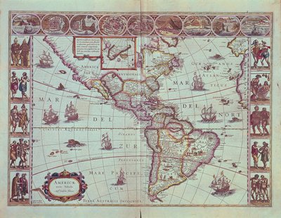 Placa que representa o mapa da América do Sul de Willem Blaeu