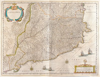 Província da Catalunha, Espanha, em "Theatrum Orbis Terrarum, sive Atlas Novus" de Willem Blaeu, Amesterdão de Willem Blaeu