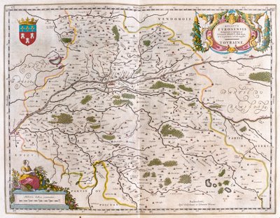 Vale do rio Loire com cidade (Bloise, Amboise) - touraine, em "Theatrum Orbis Terrarum, sive Atlas Novus" de Willem Blaeu, Amesterdão de Willem Blaeu