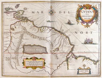 Rio Orinoco, Rio Amazzonas, Venezuela, Nordeste do Brasil, em "Theatrum Orbis Terrarum, sive Atlas Novus" de Willem Blaeu, Amesterdão de Willem Blaeu