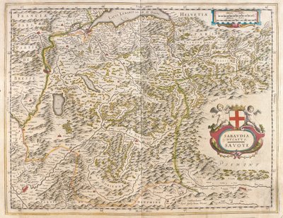 Savoie, Genebra e o lago Leman, Grenoble, em "Theatrum Orbis Terrarum, sive Atlas Novus" de Willem Blaeu, Amesterdão de Willem Blaeu