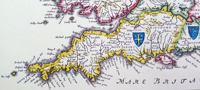 Escudos de Wessex e Sussex da Heptarquia; um nome coletivo aplicado aos reinos anglo-saxónicos de Willem Blaeu