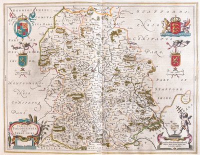 Shropshire, em "Theatrum Orbis Terrarum, sive Atlas Novus" de Willem Blaeu, Amesterdão de Willem Blaeu